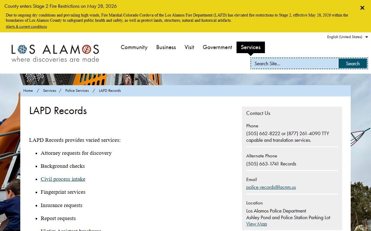 Los Alamos County court clerk records LAPD Records division distinction