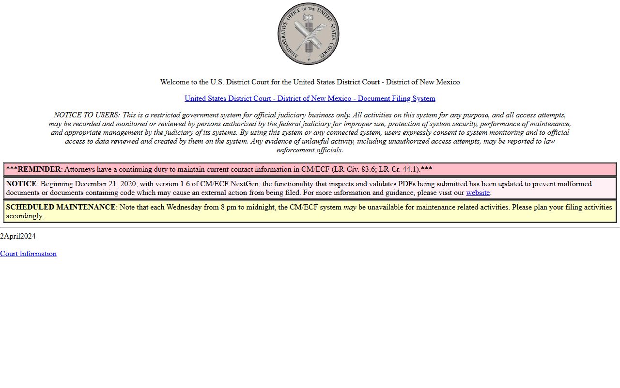 Los Alamos County court dockets District of New Mexico CM ECF access