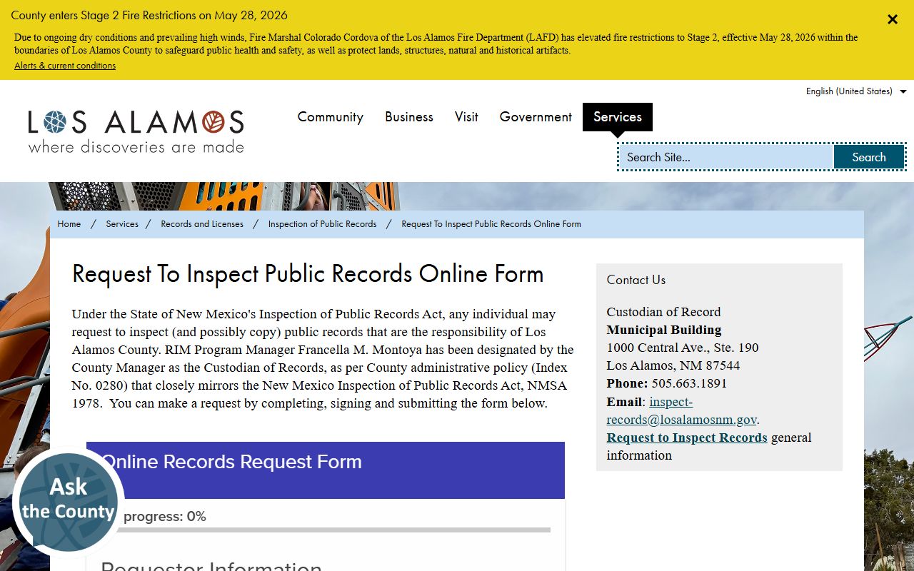 Los Alamos County court records online IPRA request form