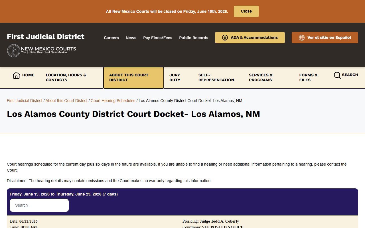 Los Alamos County District Court docket page
