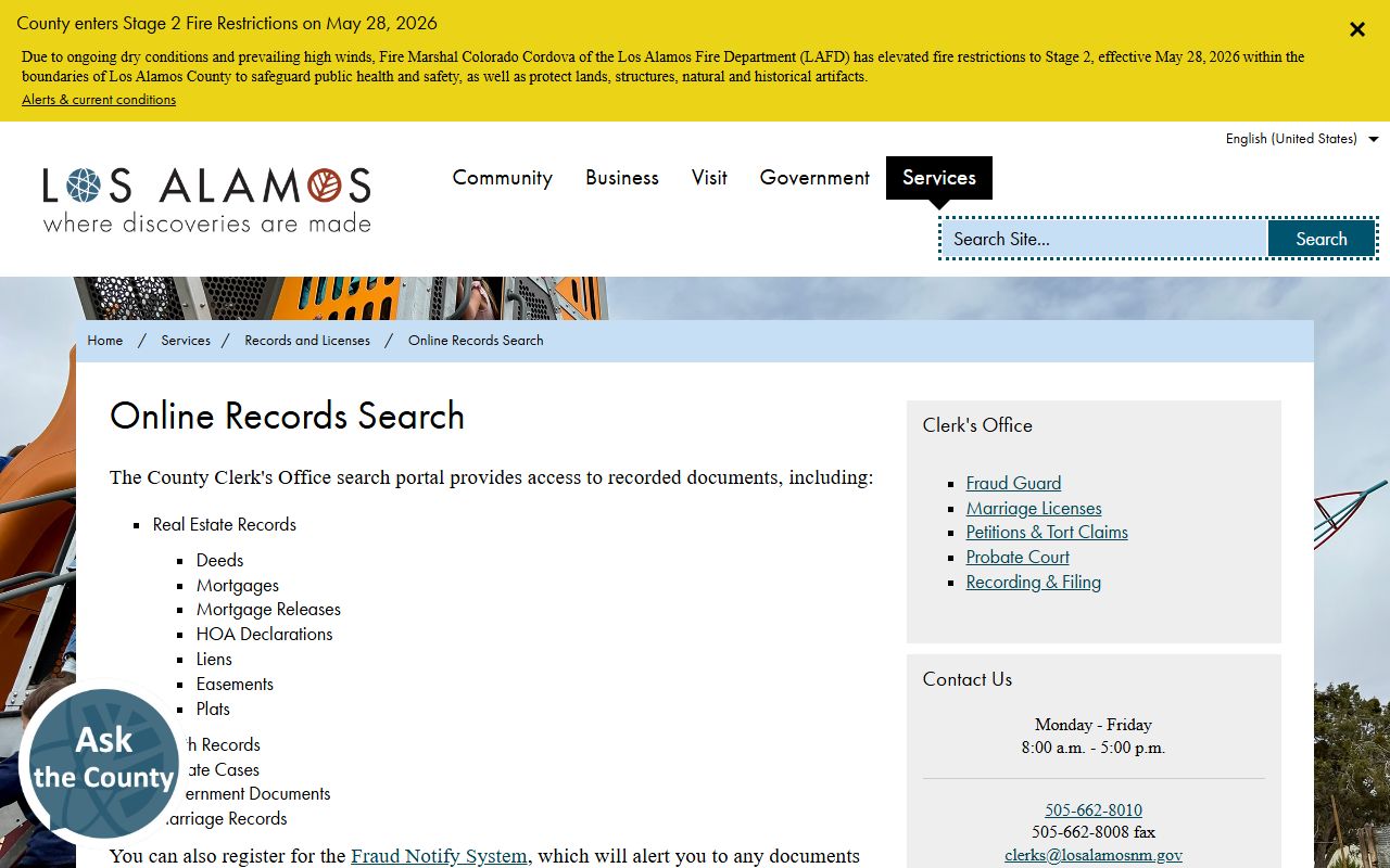 Los Alamos County Court records County Clerk online records search