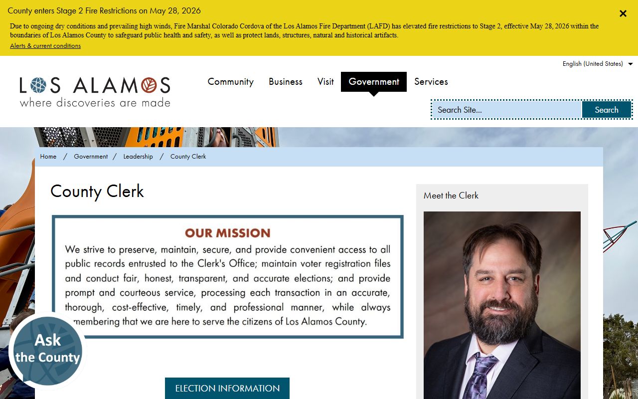 Los Alamos County Court records County Clerk page