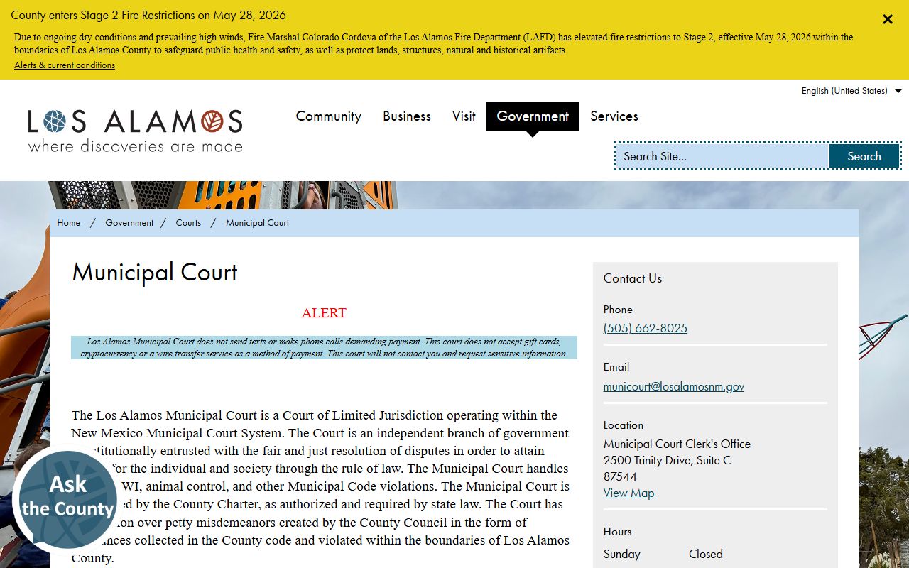 Los Alamos County Court records Municipal Court traffic and warrant information