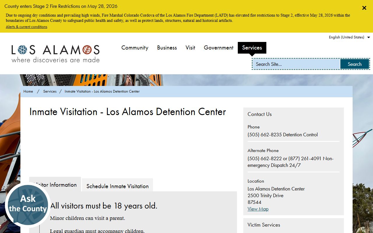 Los Alamos County inmate visitation rules