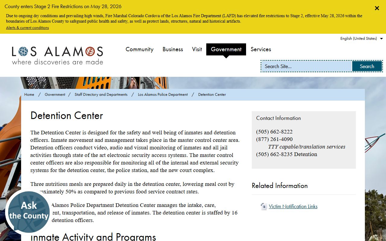 Los Alamos County inmate search detention center page