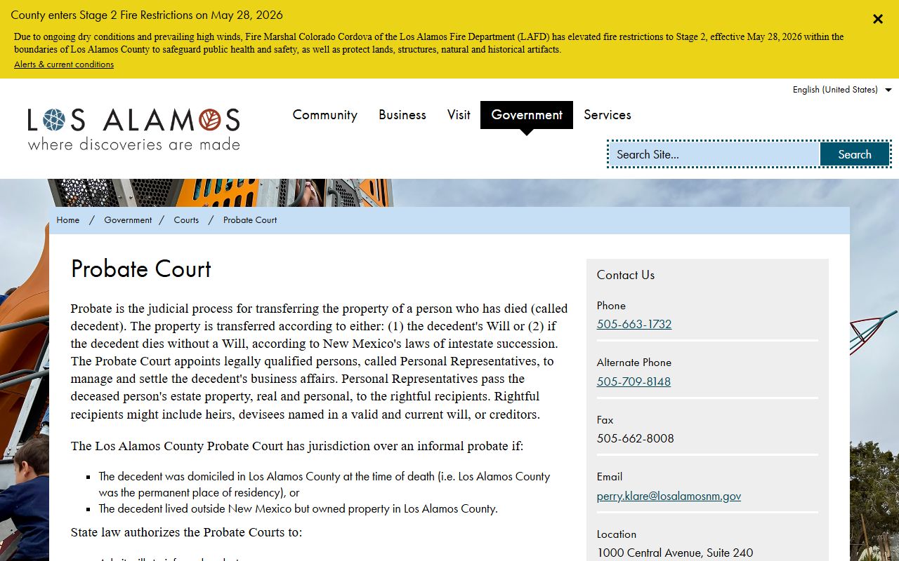 Los Alamos County probate records Probate Court page