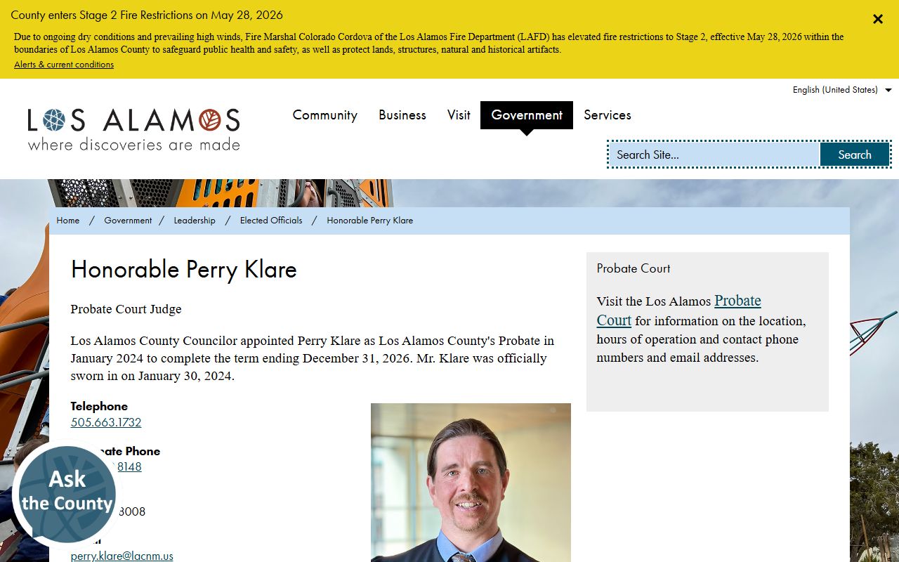 Los Alamos County probate records Probate Court Judge page